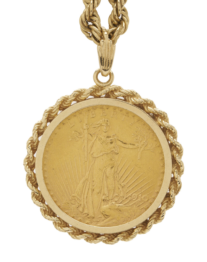 Lot 56: 1910 Saint-Gaudens Coin Pendant with 14K Gold Necklace