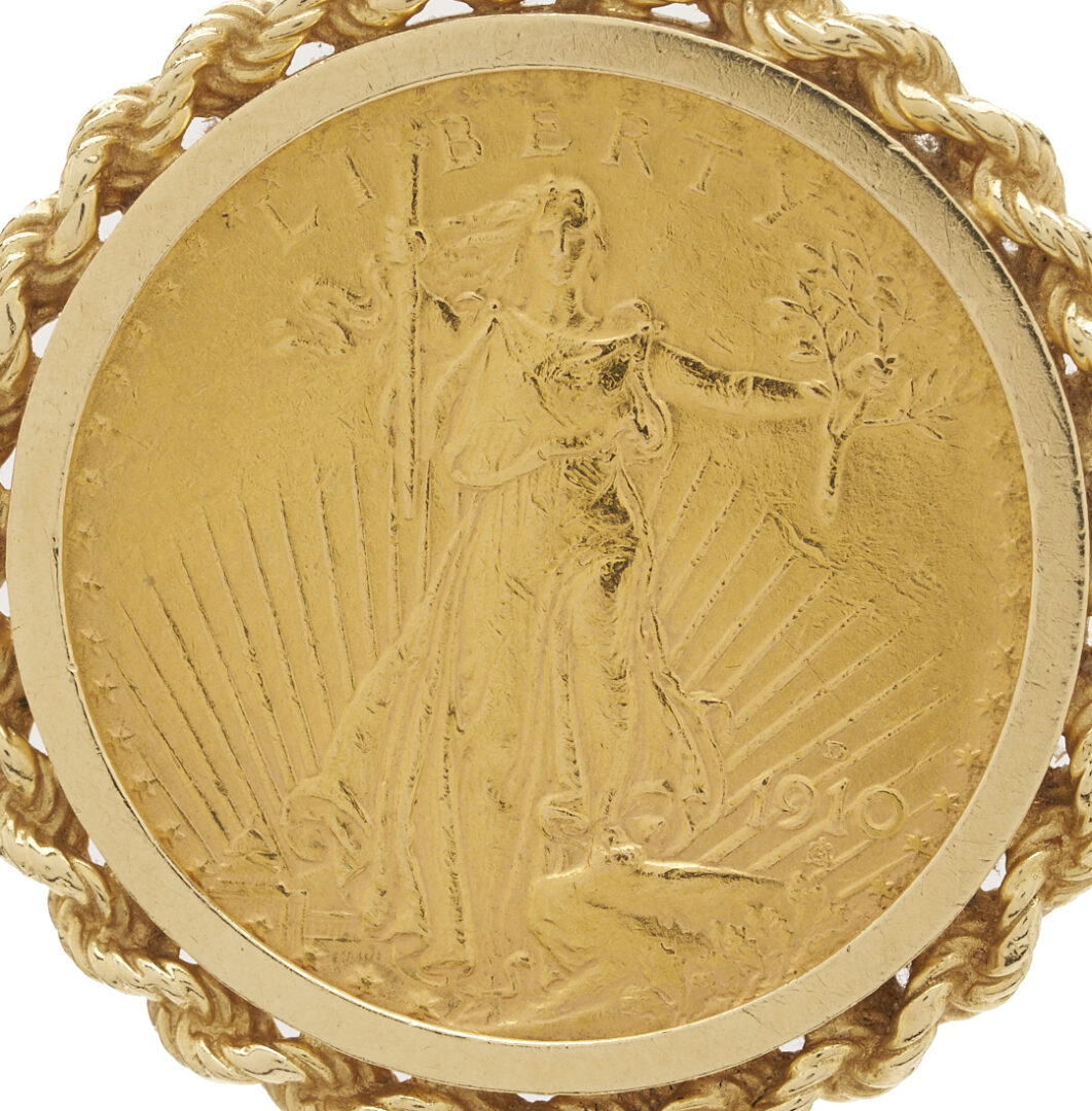 Lot 56: 1910 Saint-Gaudens Coin Pendant with 14K Gold Necklace