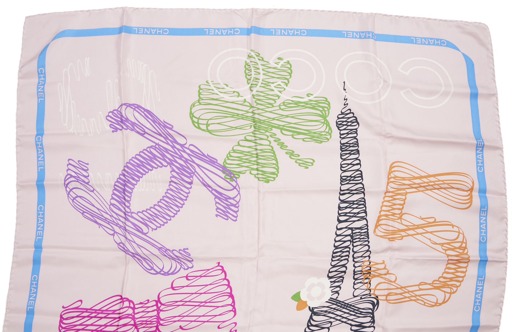 Lot 573: 2 Silk Chanel Scarves incl. Eiffel Tower and Karl Lagerfeld