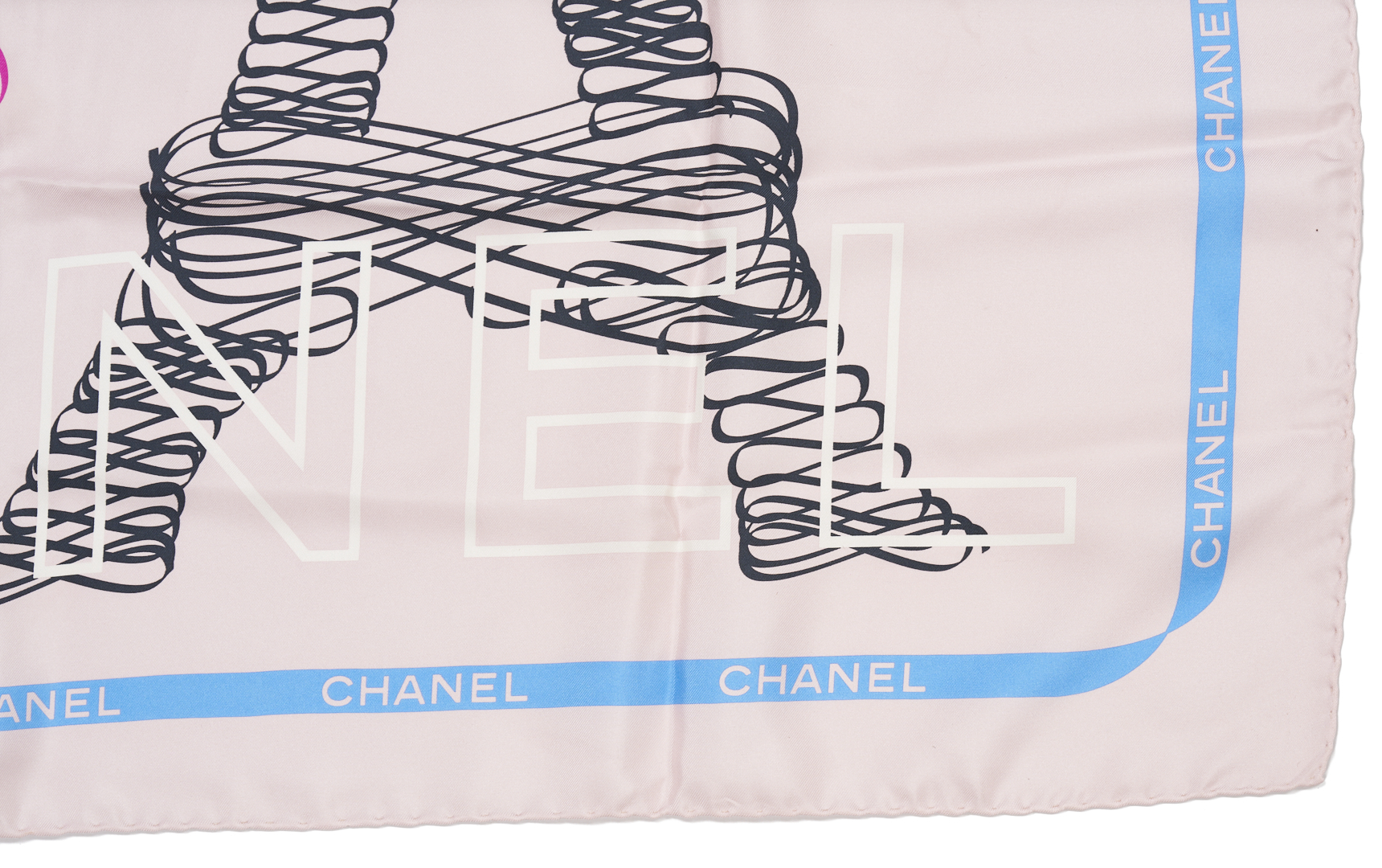 Lot 573: 2 Silk Chanel Scarves incl. Eiffel Tower and Karl Lagerfeld