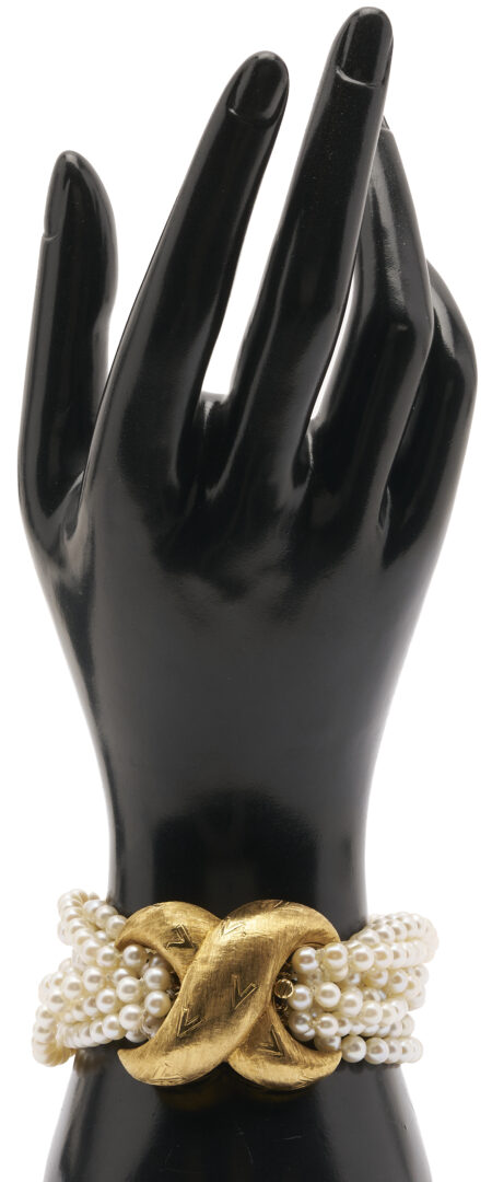 Lot 577: 18K Gold Designer Multi-Strand Pearl Bracelet