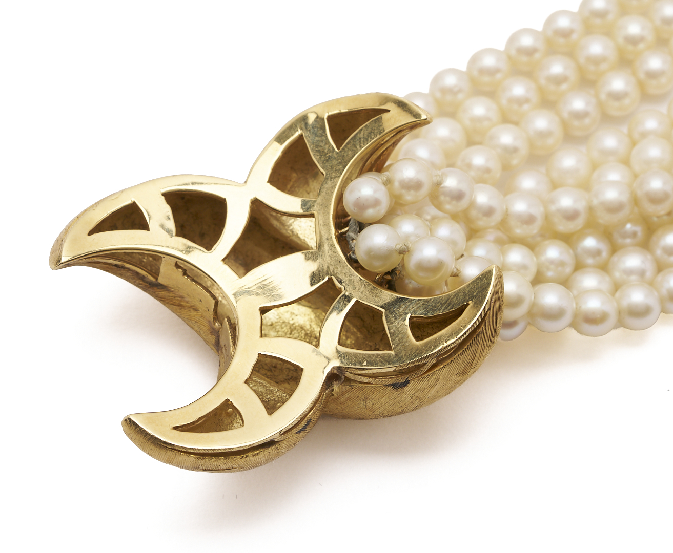 Lot 577: 18K Gold Designer Multi-Strand Pearl Bracelet