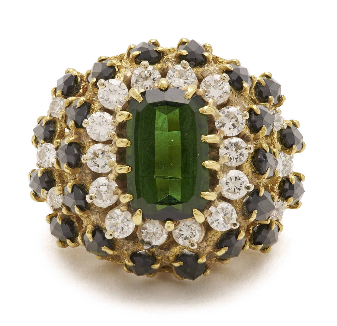Lot 579: 18K Gold, Tourmaline, & Diamond Cocktail Ring