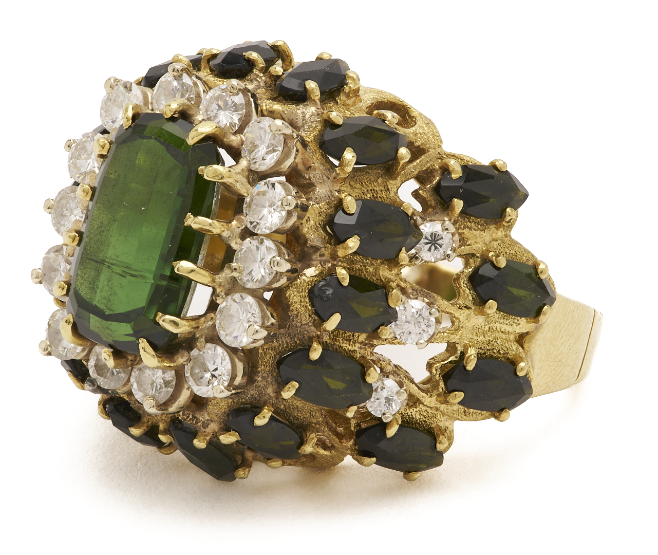 Lot 579: 18K Gold, Tourmaline, & Diamond Cocktail Ring