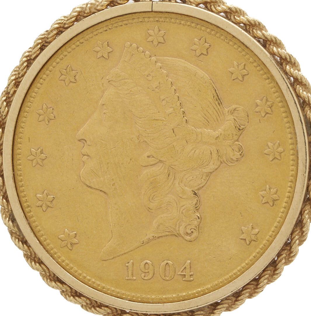Lot 57: 1904 $20 Liberty Coin Pendant w/ 14K Gold Necklace