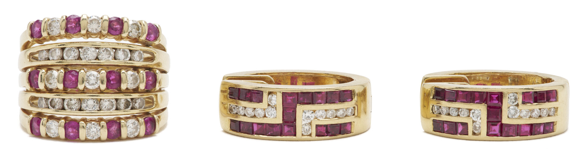 Lot 580: Gold, Ruby, & Diamond Ring and Earrings