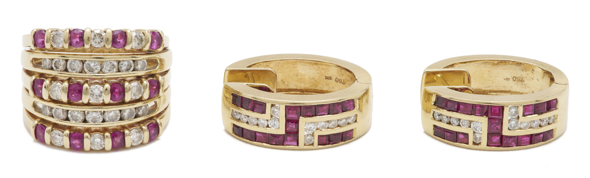Lot 580: Gold, Ruby, & Diamond Ring and Earrings