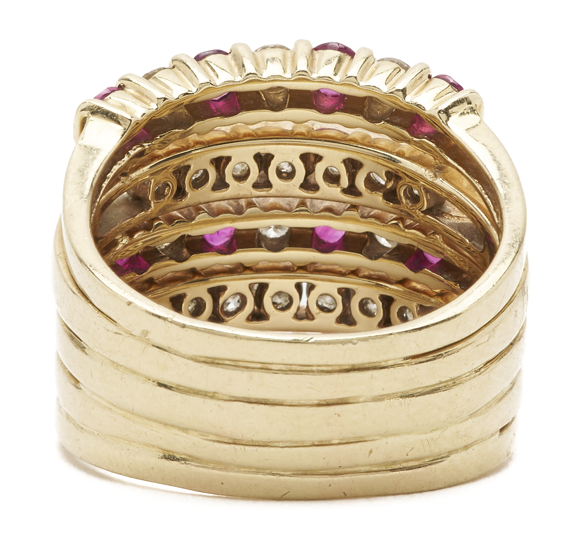 Lot 580: Gold, Ruby, & Diamond Ring and Earrings