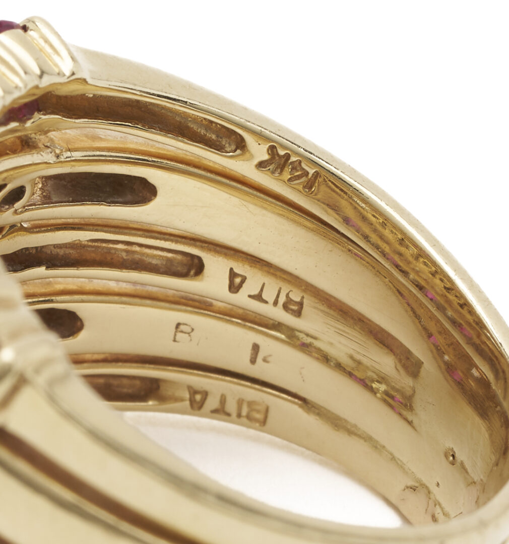 Lot 580: Gold, Ruby, & Diamond Ring and Earrings