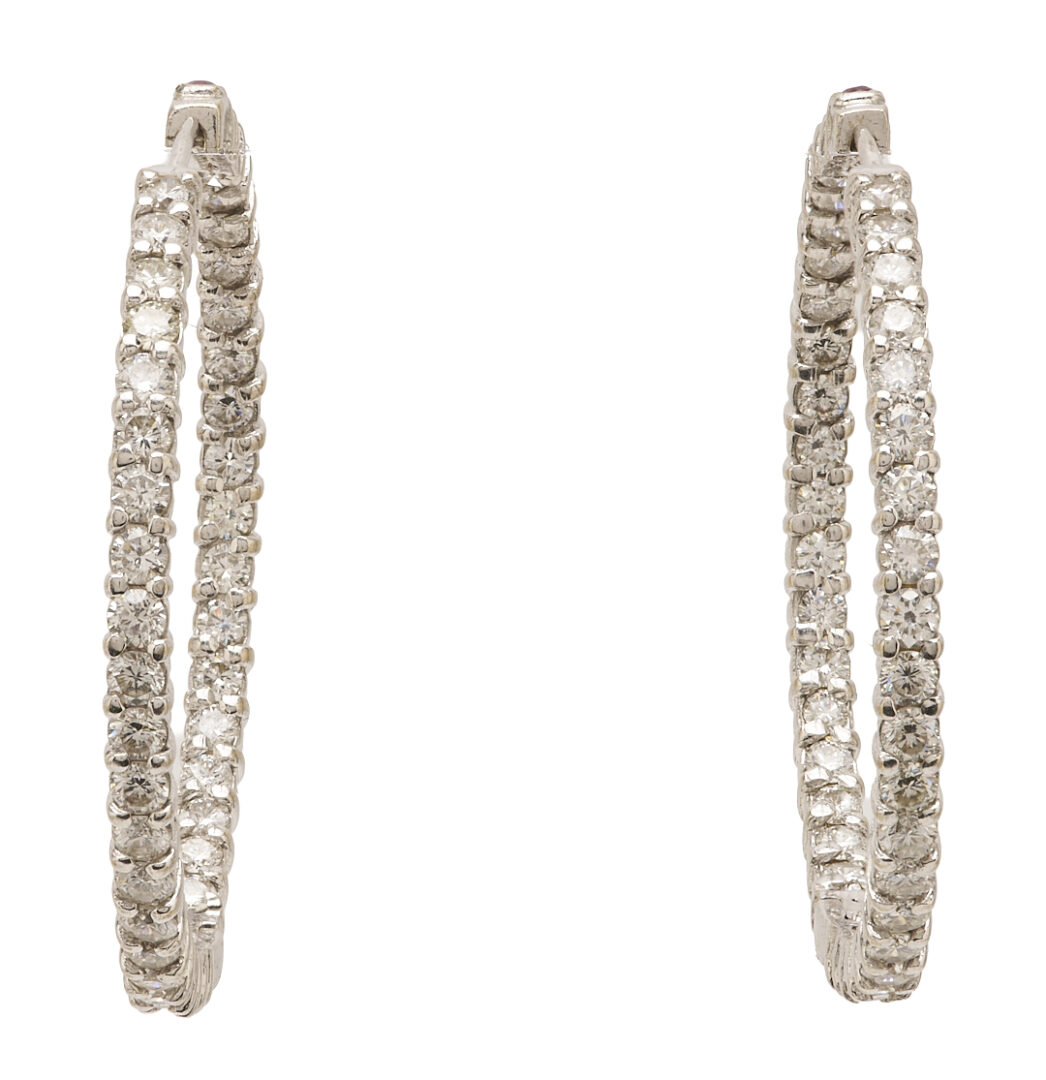 Lot 581: Roberto Coin 18K Gold & Diamond Hoop Earrings