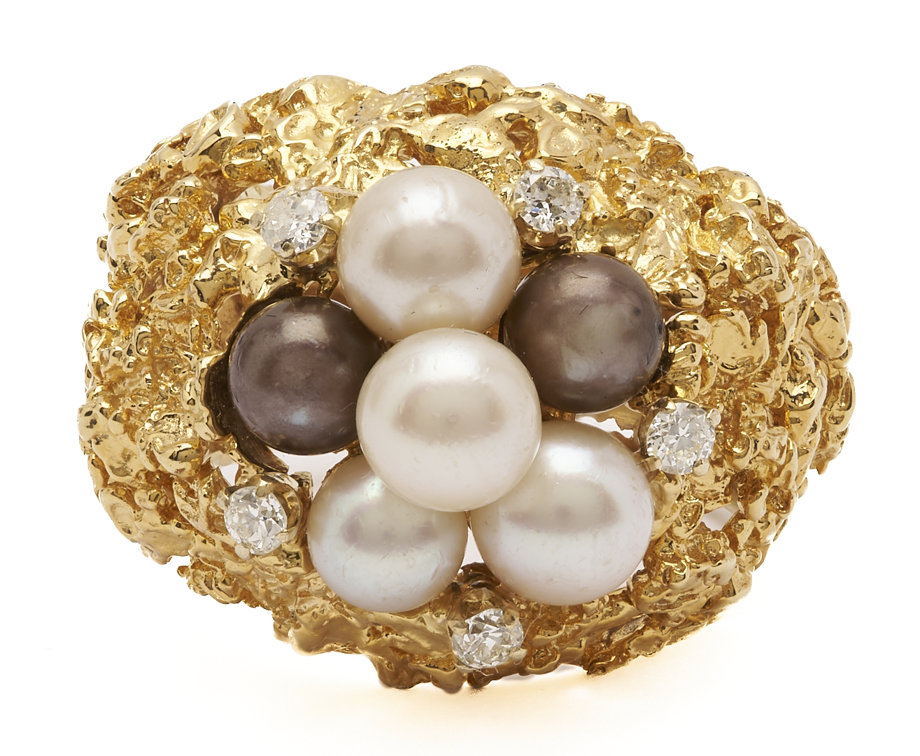 Lot 594: 18K Gold, Pearl, & Diamond Nugget Ring