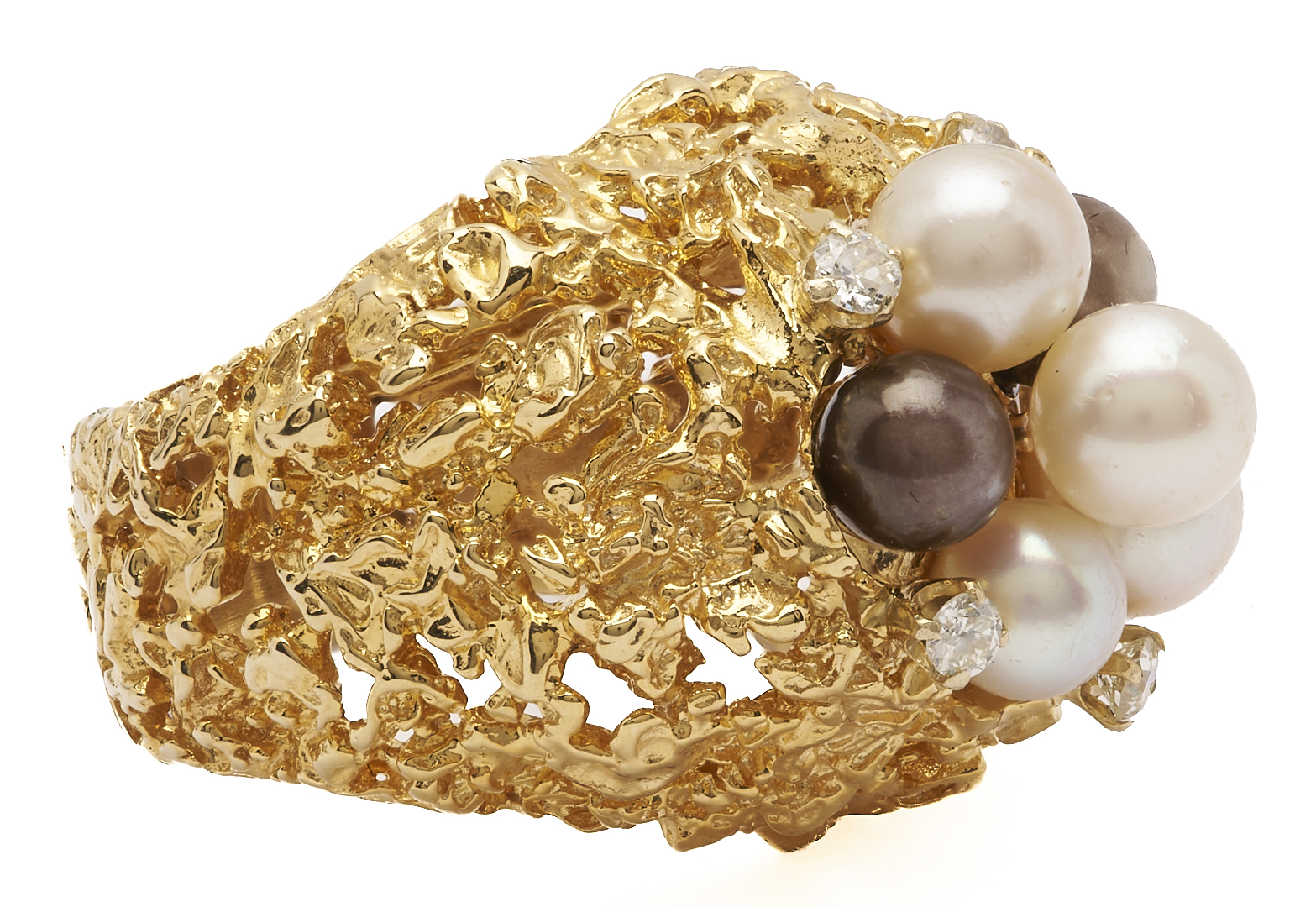 Lot 594: 18K Gold, Pearl, & Diamond Nugget Ring