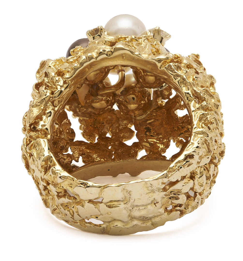 Lot 594: 18K Gold, Pearl, & Diamond Nugget Ring