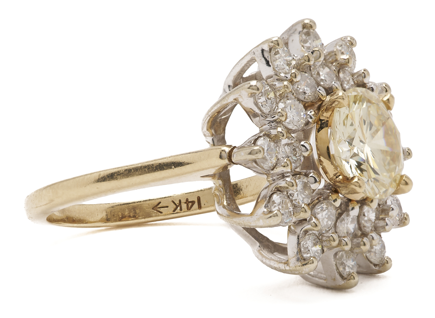 Lot 599: 14K Yellow Gold 1.5 Carat Diamond Cocktail Ring
