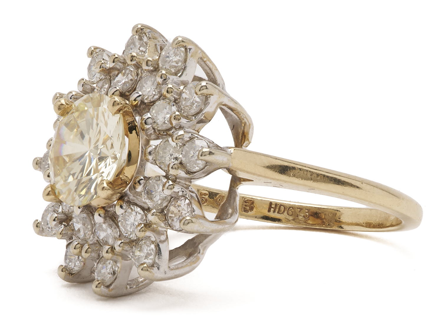 Lot 599: 14K Yellow Gold 1.5 Carat Diamond Cocktail Ring