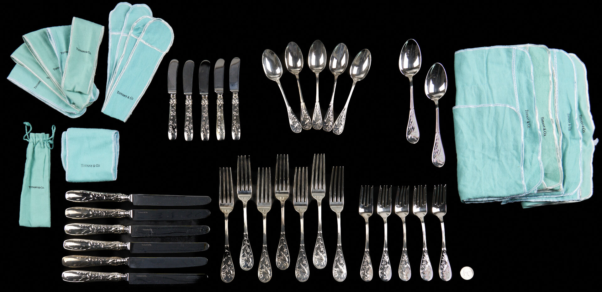 Lot 602: 30 Pcs Tiffany Audubon Pattern Sterling Flatware