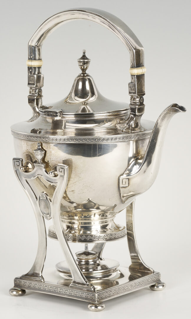 Lot 606: Gorham Sterling Etruscan Tea Kettle on Stand