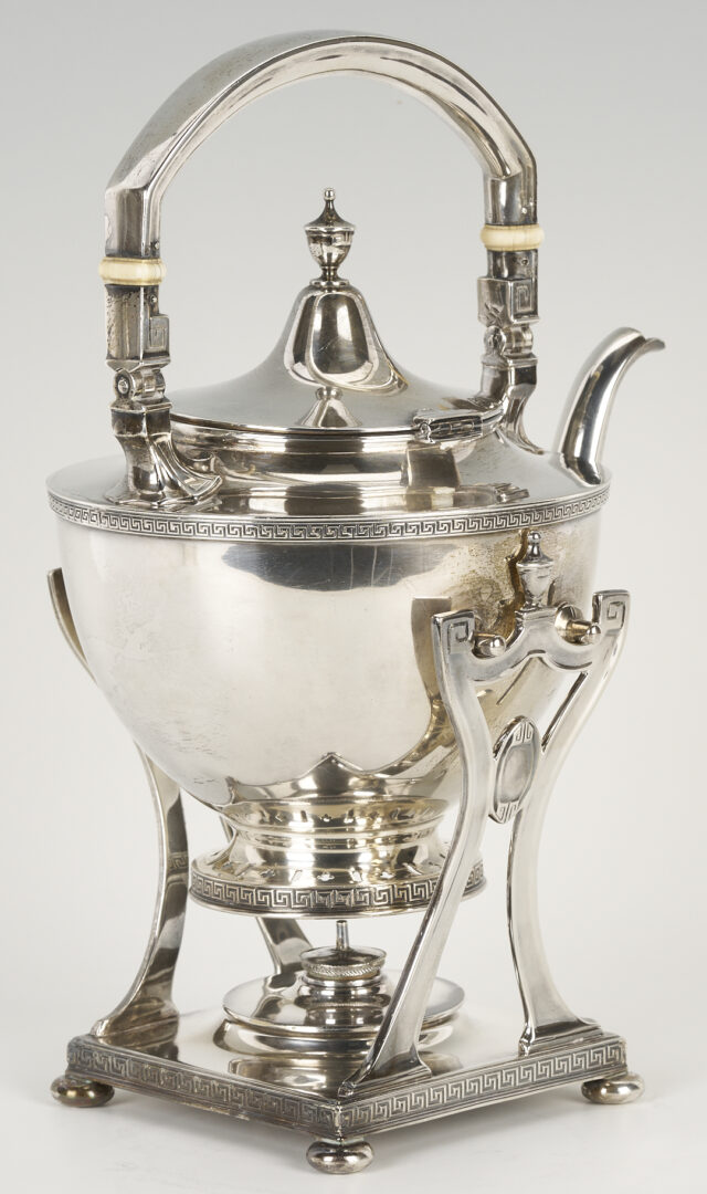 Lot 606: Gorham Sterling Etruscan Tea Kettle on Stand