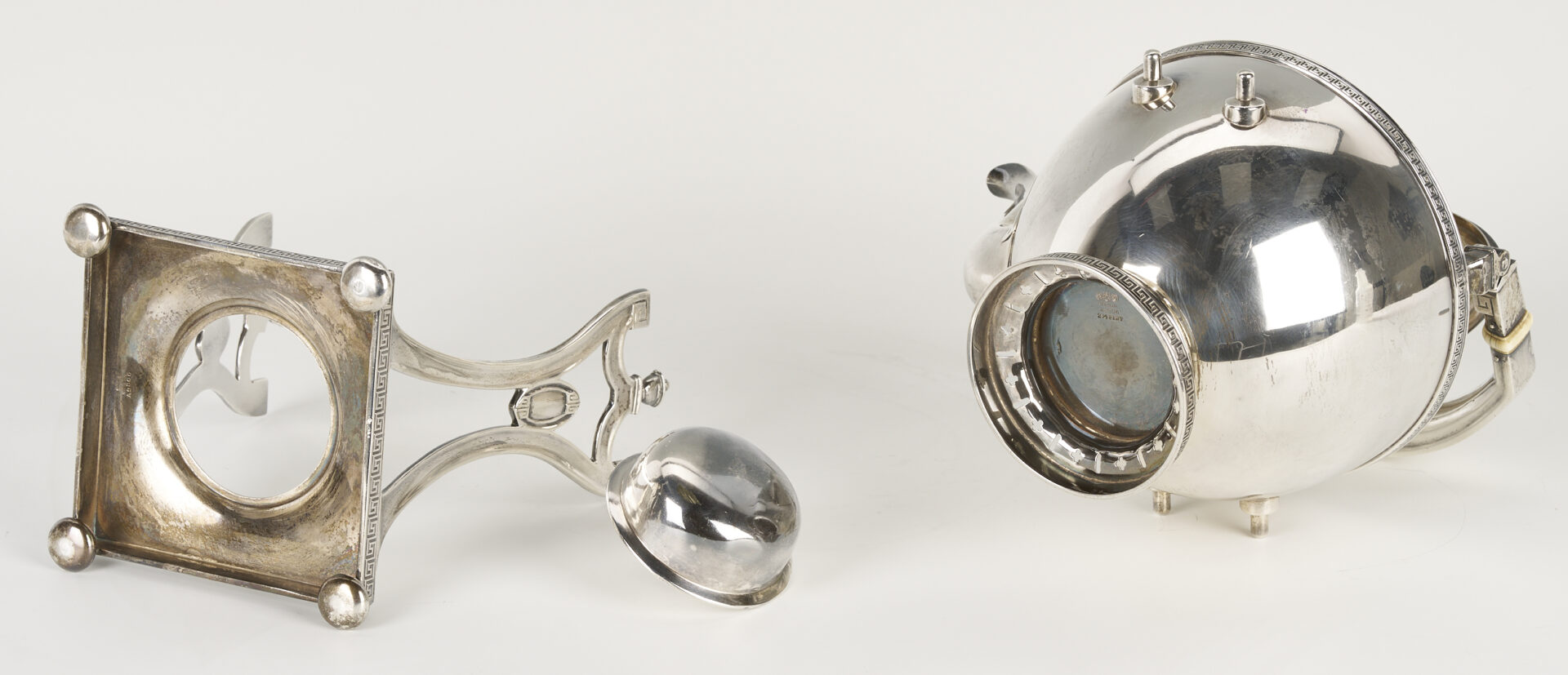 Lot 606: Gorham Sterling Etruscan Tea Kettle on Stand
