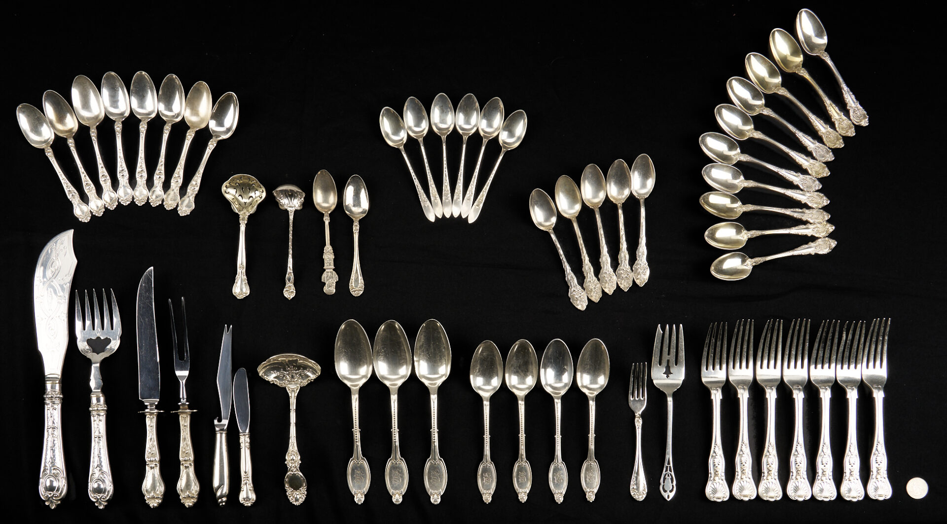 Lot 608: 56 Pcs Flatware Incl. Antique Sterling