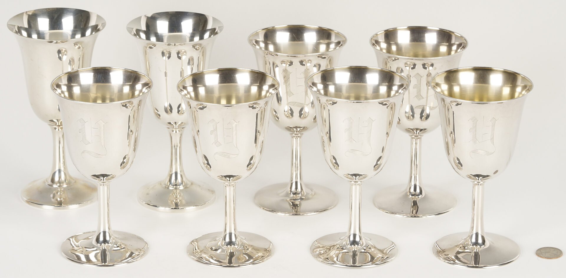 Lot 610: 8 Sterling Silver Goblets