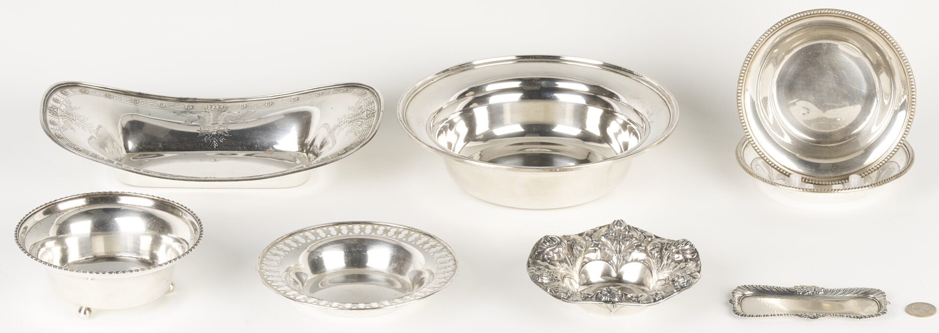Lot 611: 8 Sterling Silver Bowls and Trays incl. Kirk, Towle