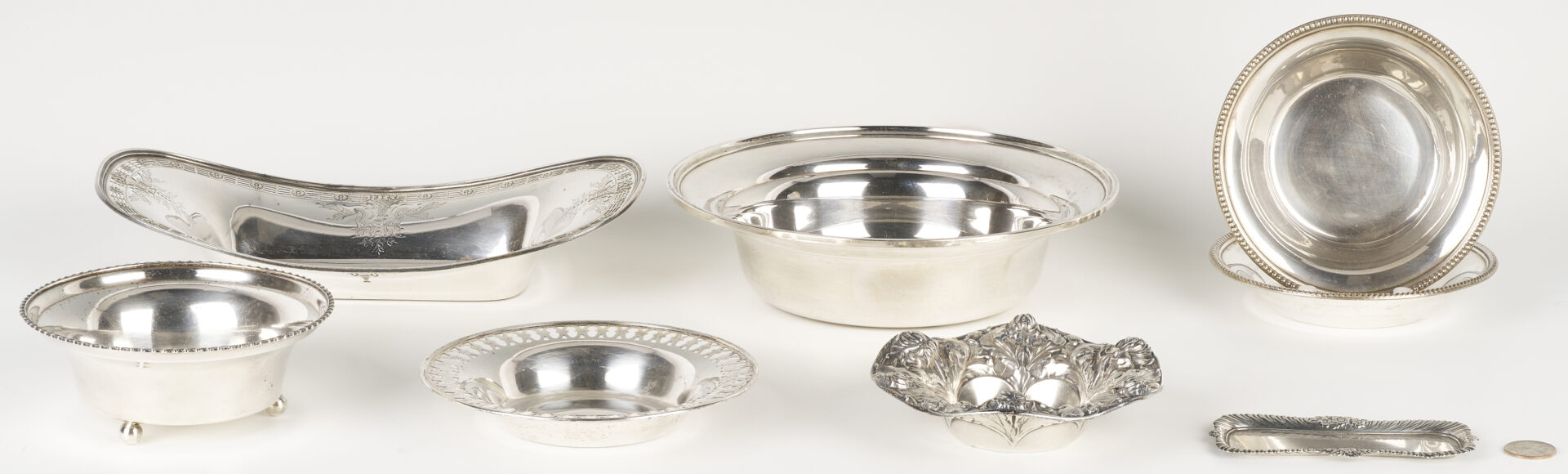 Lot 611: 8 Sterling Silver Bowls and Trays incl. Kirk, Towle