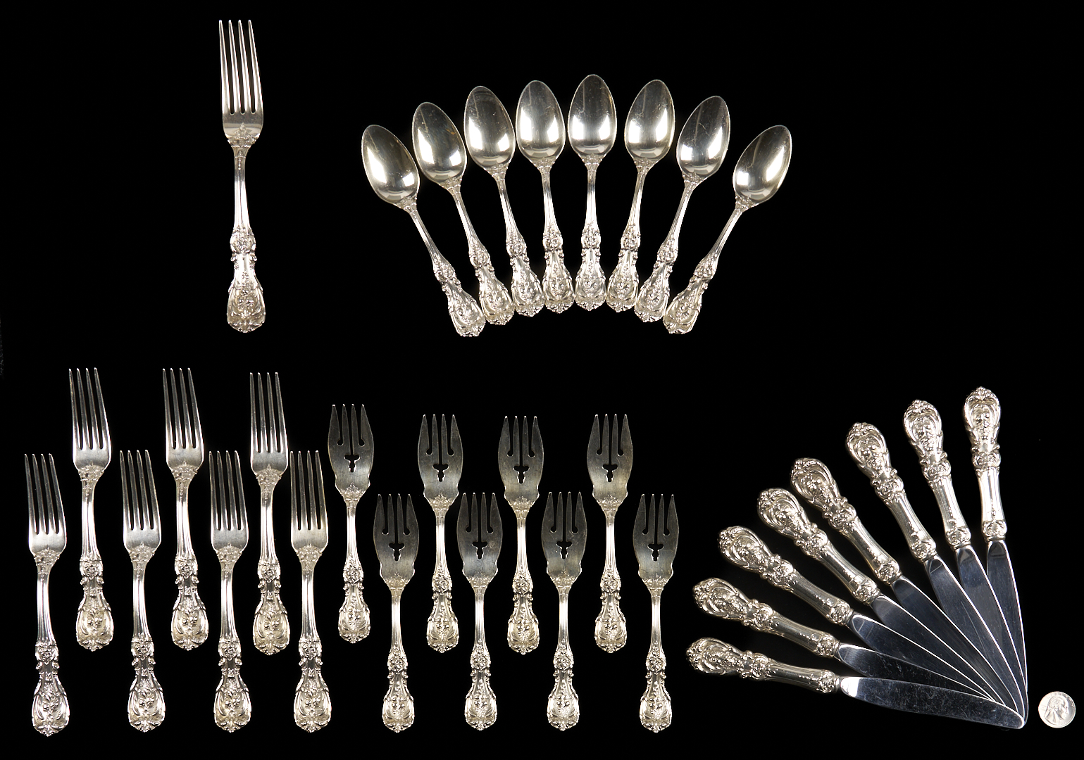 Lot 618: 32 Pcs. Reed & Barton Sterling Flatware, Amaryllis Pattern