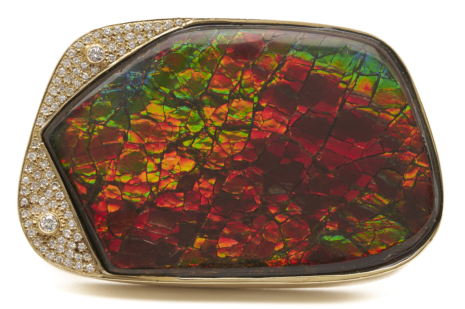 Lot 61: 14K Gold Pendant or Brooch w/ Large Ammolite Stone