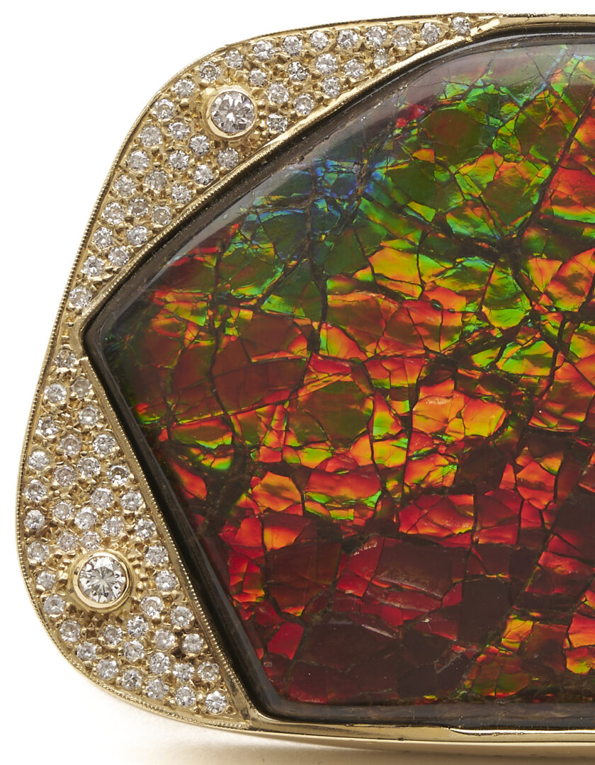 Lot 61: 14K Gold Pendant or Brooch w/ Large Ammolite Stone