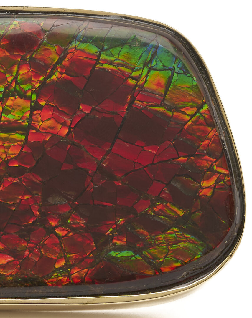 Lot 61: 14K Gold Pendant or Brooch w/ Large Ammolite Stone