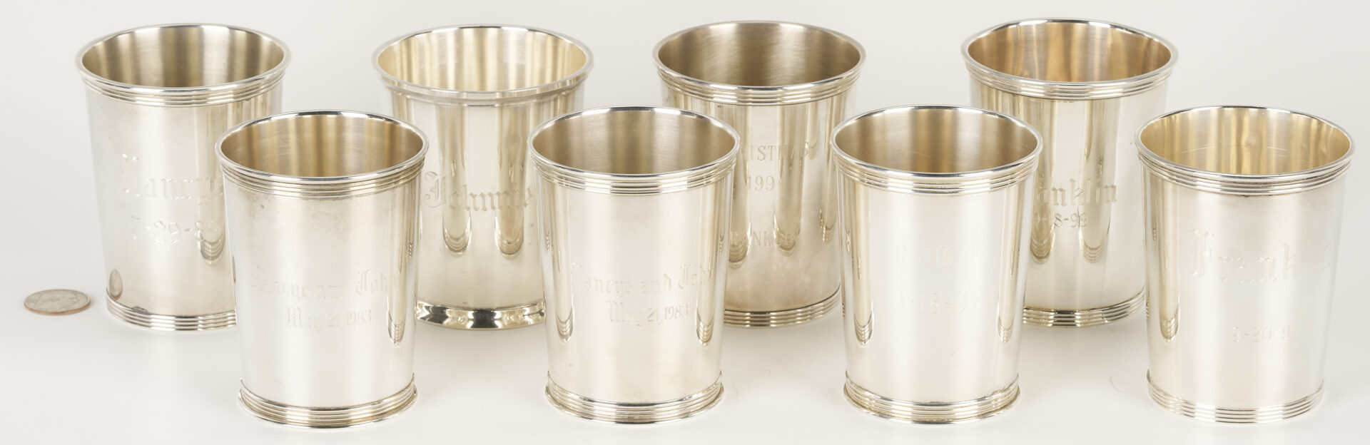 Lot 621: Assembled Set of 8 Sterling Juleps, Monogrammed
