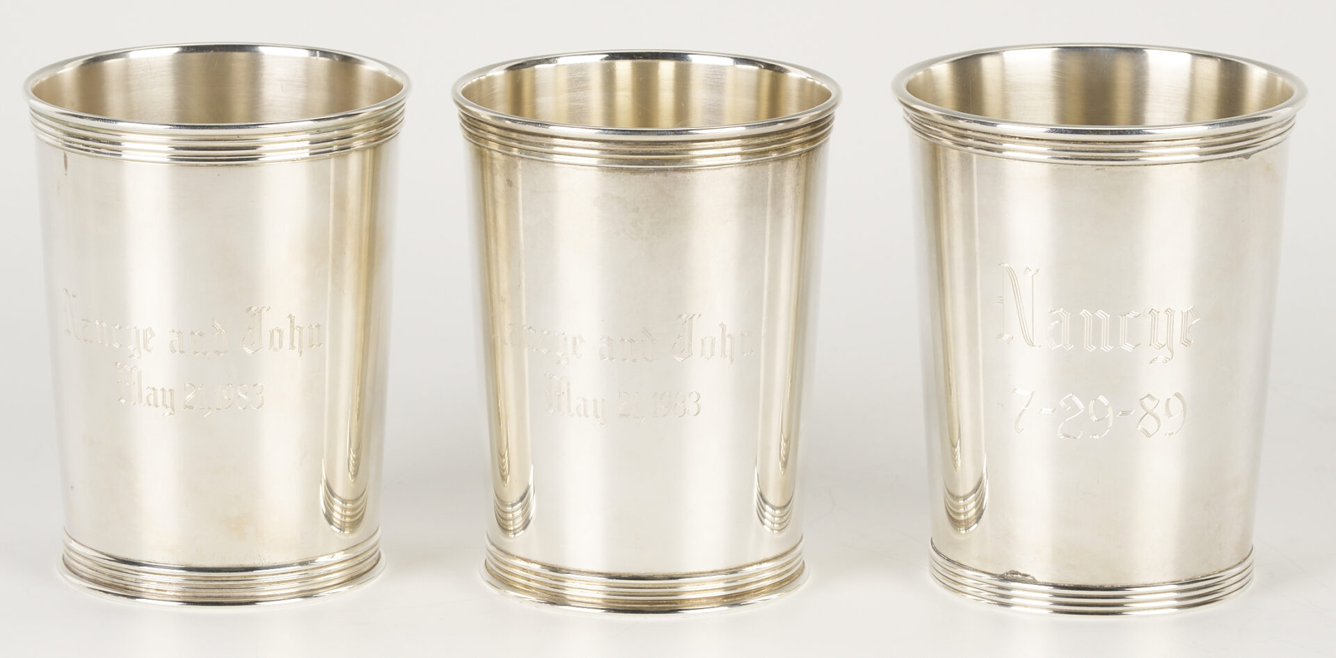 Lot 621: Assembled Set of 8 Sterling Juleps, Monogrammed