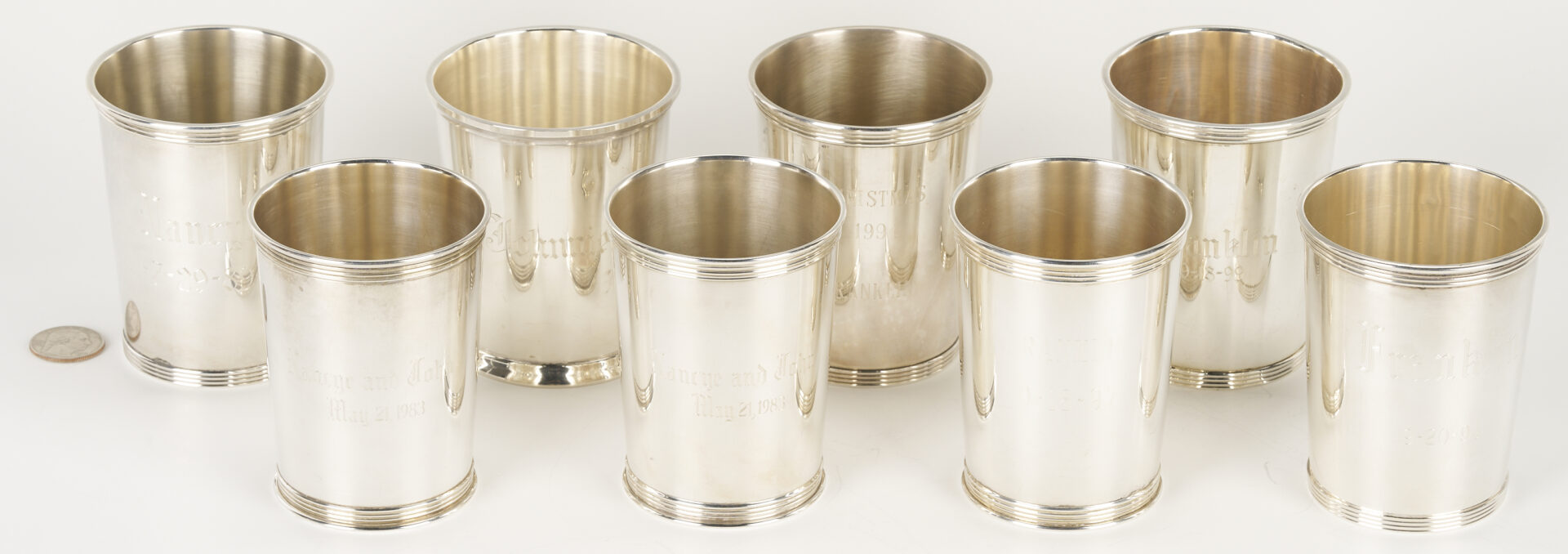 Lot 621: Assembled Set of 8 Sterling Juleps, Monogrammed