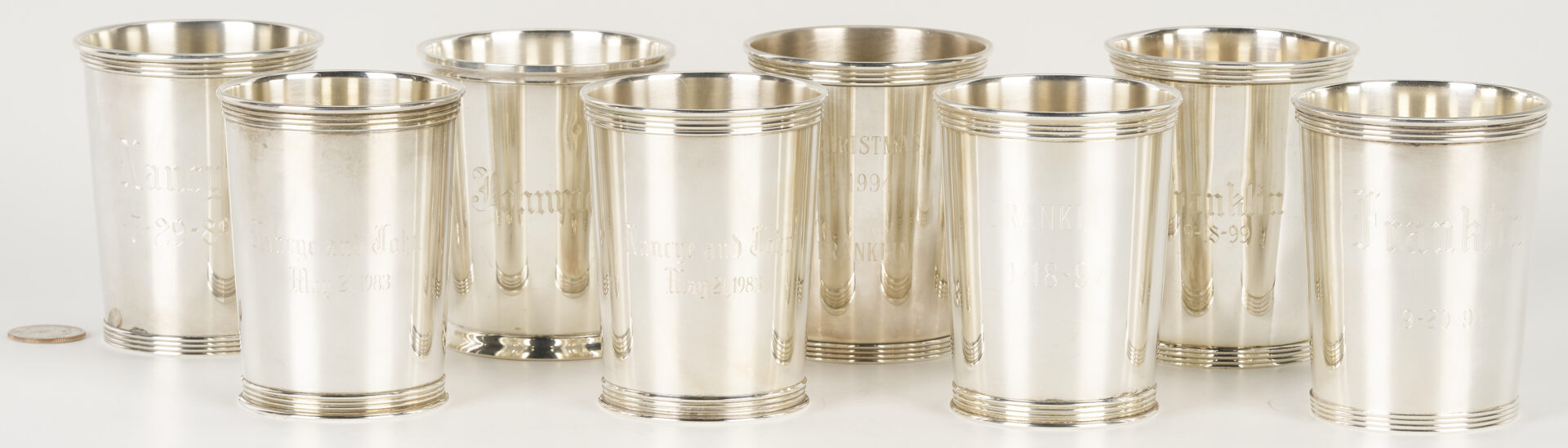 Lot 621: Assembled Set of 8 Sterling Juleps, Monogrammed