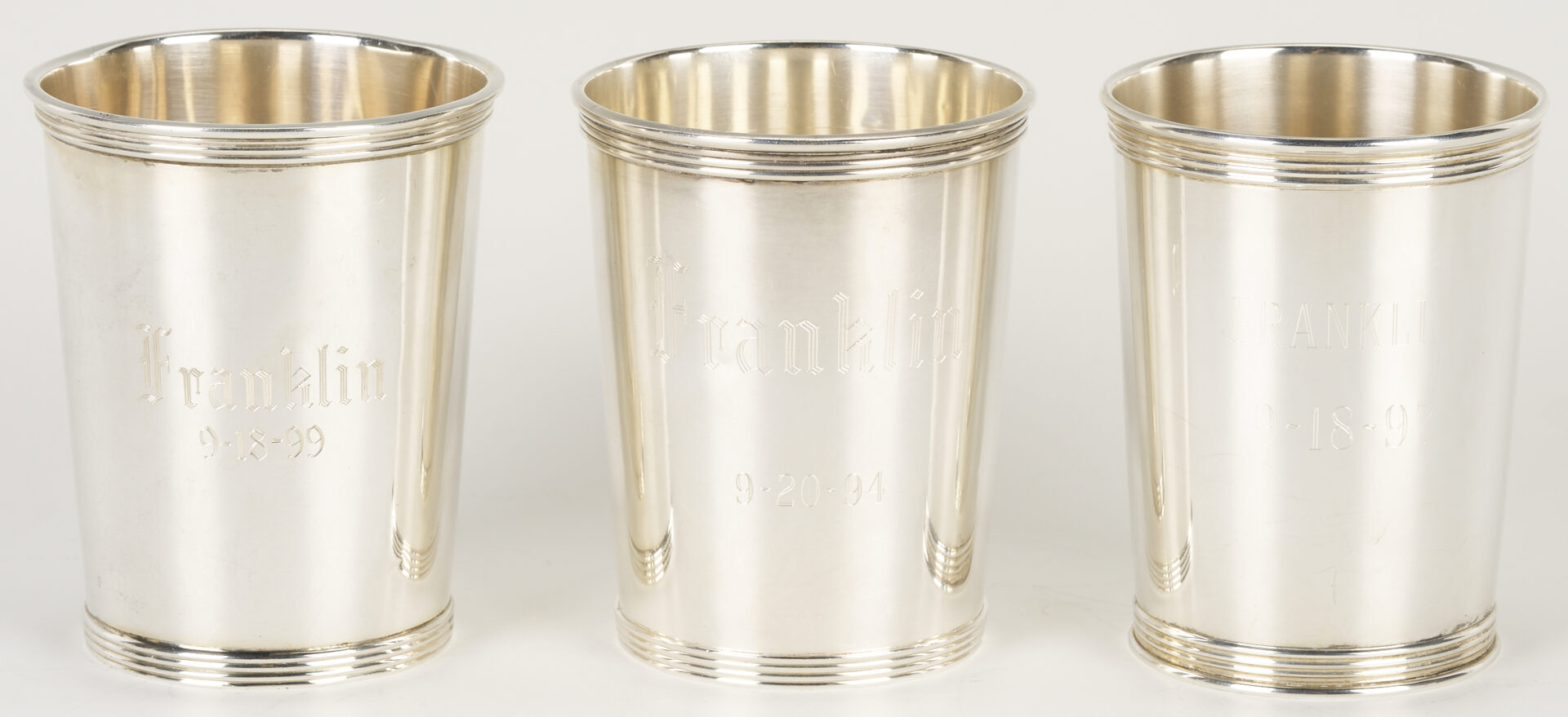 Lot 621: Assembled Set of 8 Sterling Juleps, Monogrammed