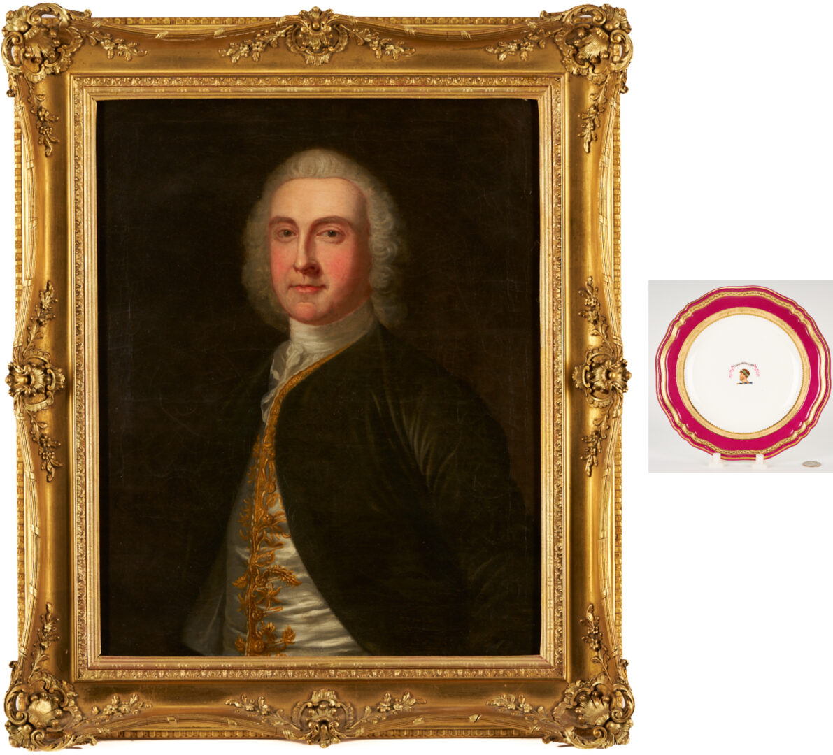 Lot 625: O/C Portrait, Napier of Scotland, with Armorial Dish