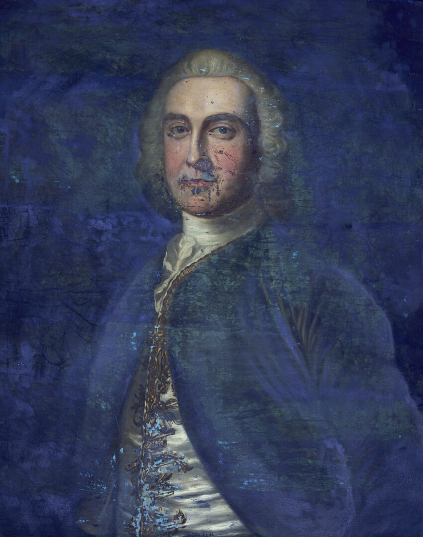 Lot 625: O/C Portrait, Napier of Scotland, with Armorial Dish