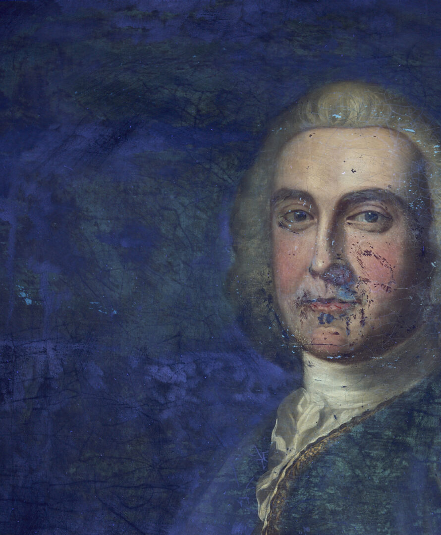 Lot 625: O/C Portrait, Napier of Scotland, with Armorial Dish