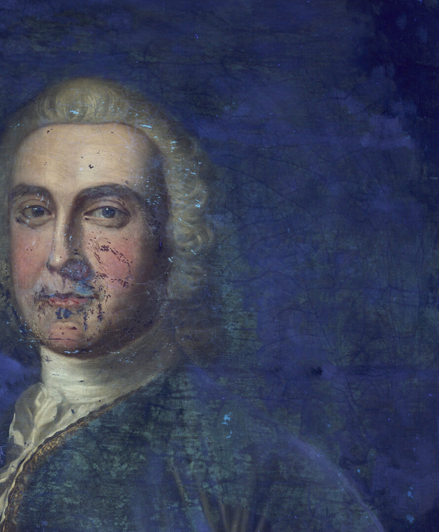 Lot 625: O/C Portrait, Napier of Scotland, with Armorial Dish