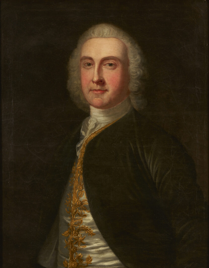 Lot 625: O/C Portrait, Napier of Scotland, with Armorial Dish