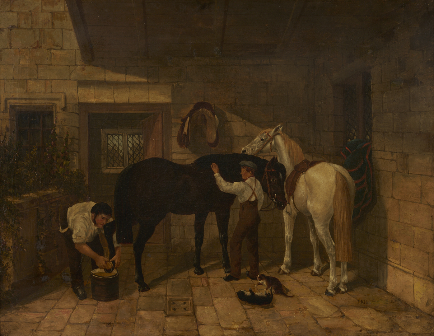 Lot 628: After John Frederick Herring Jr. O/C Painting, Horse Stable