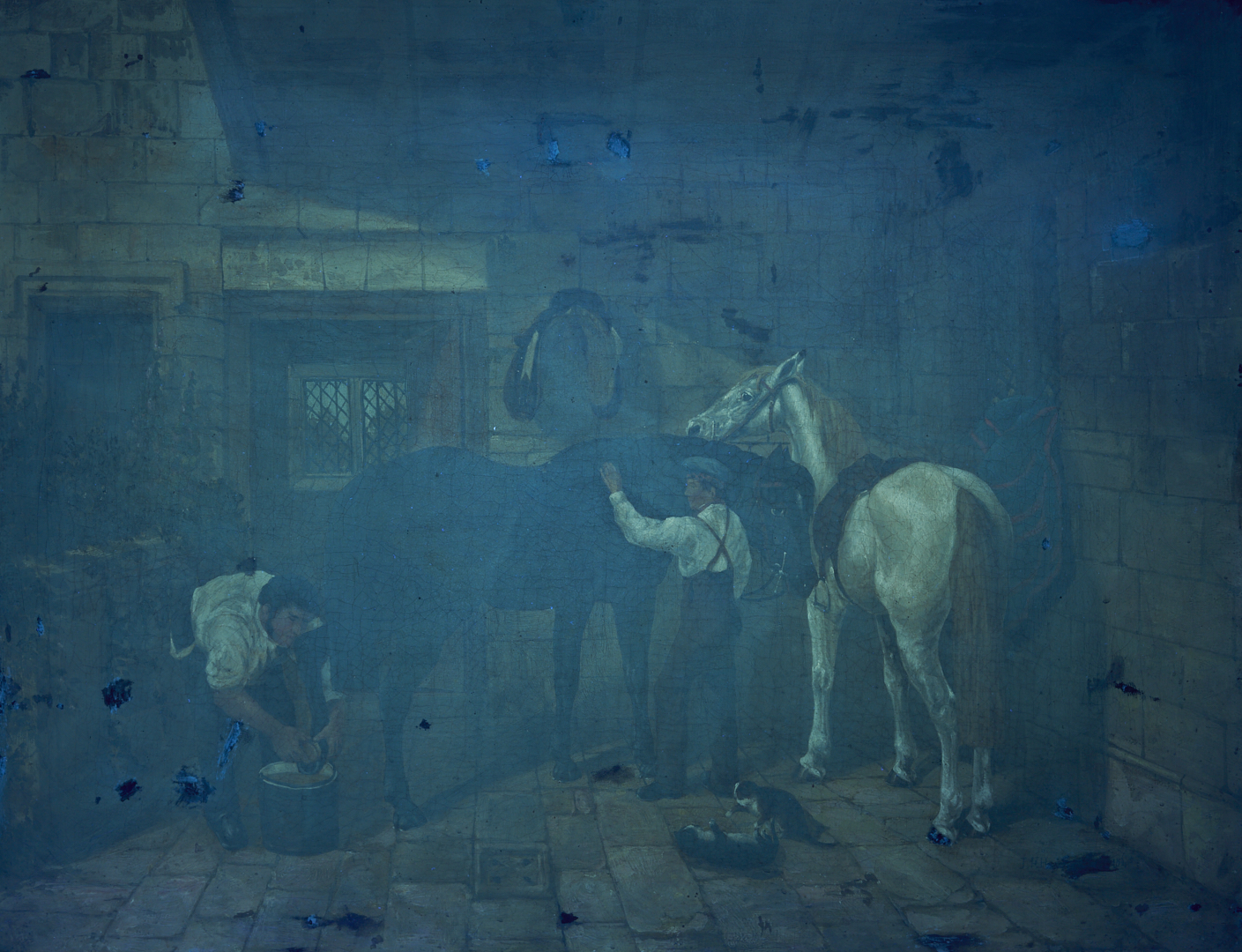 Lot 628: After John Frederick Herring Jr. O/C Painting, Horse Stable