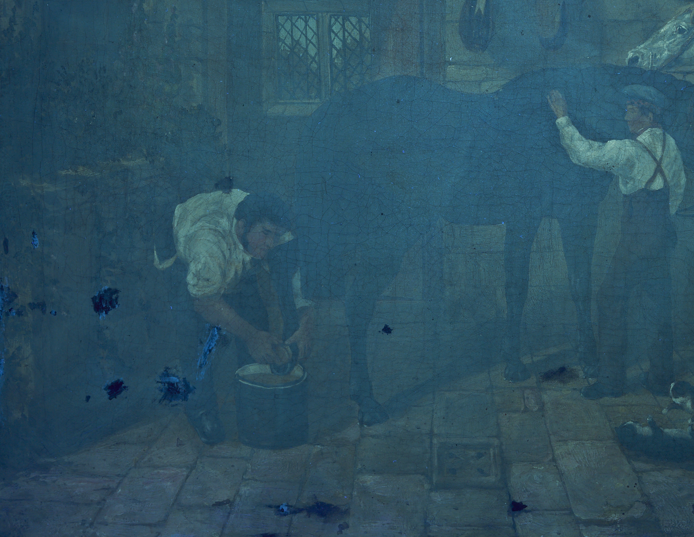 Lot 628: After John Frederick Herring Jr. O/C Painting, Horse Stable