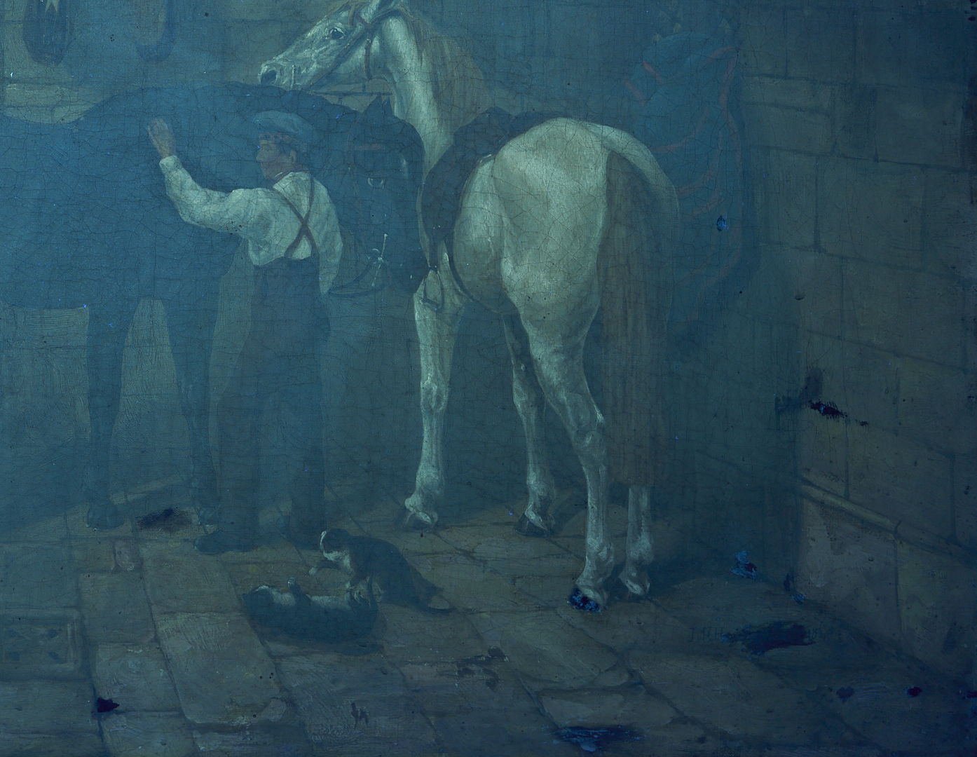 Lot 628: After John Frederick Herring Jr. O/C Painting, Horse Stable