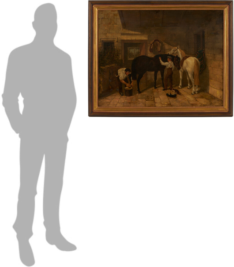 Lot 628: After John Frederick Herring Jr. O/C Painting, Horse Stable