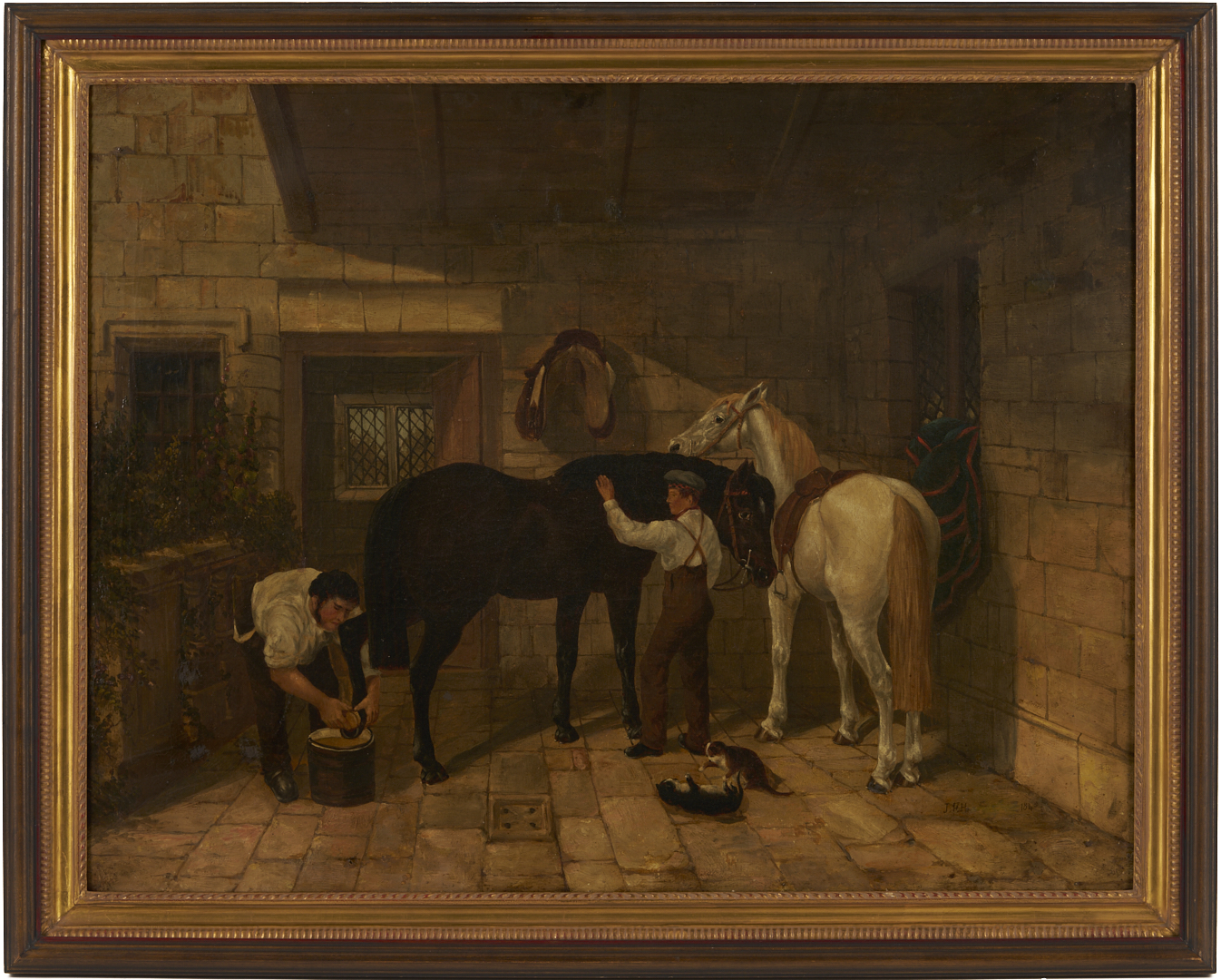 Lot 628: After John Frederick Herring Jr. O/C Painting, Horse Stable