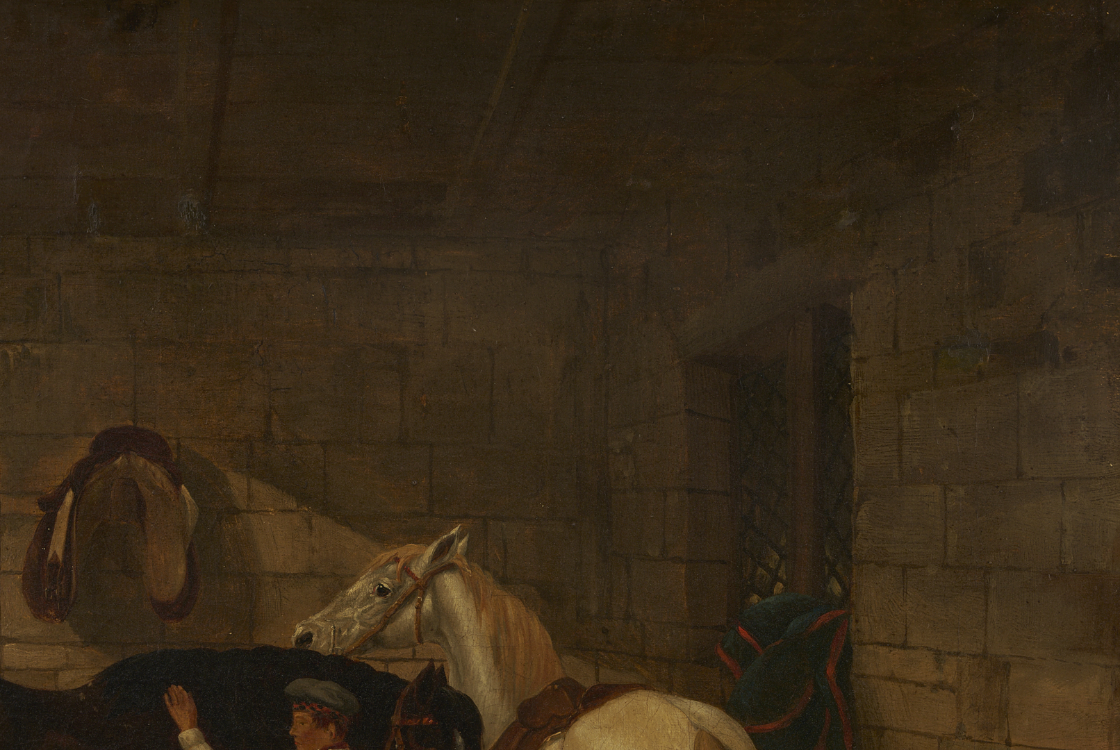 Lot 628: After John Frederick Herring Jr. O/C Painting, Horse Stable