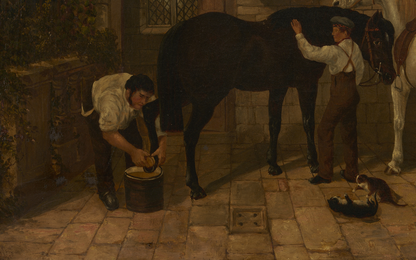 Lot 628: After John Frederick Herring Jr. O/C Painting, Horse Stable