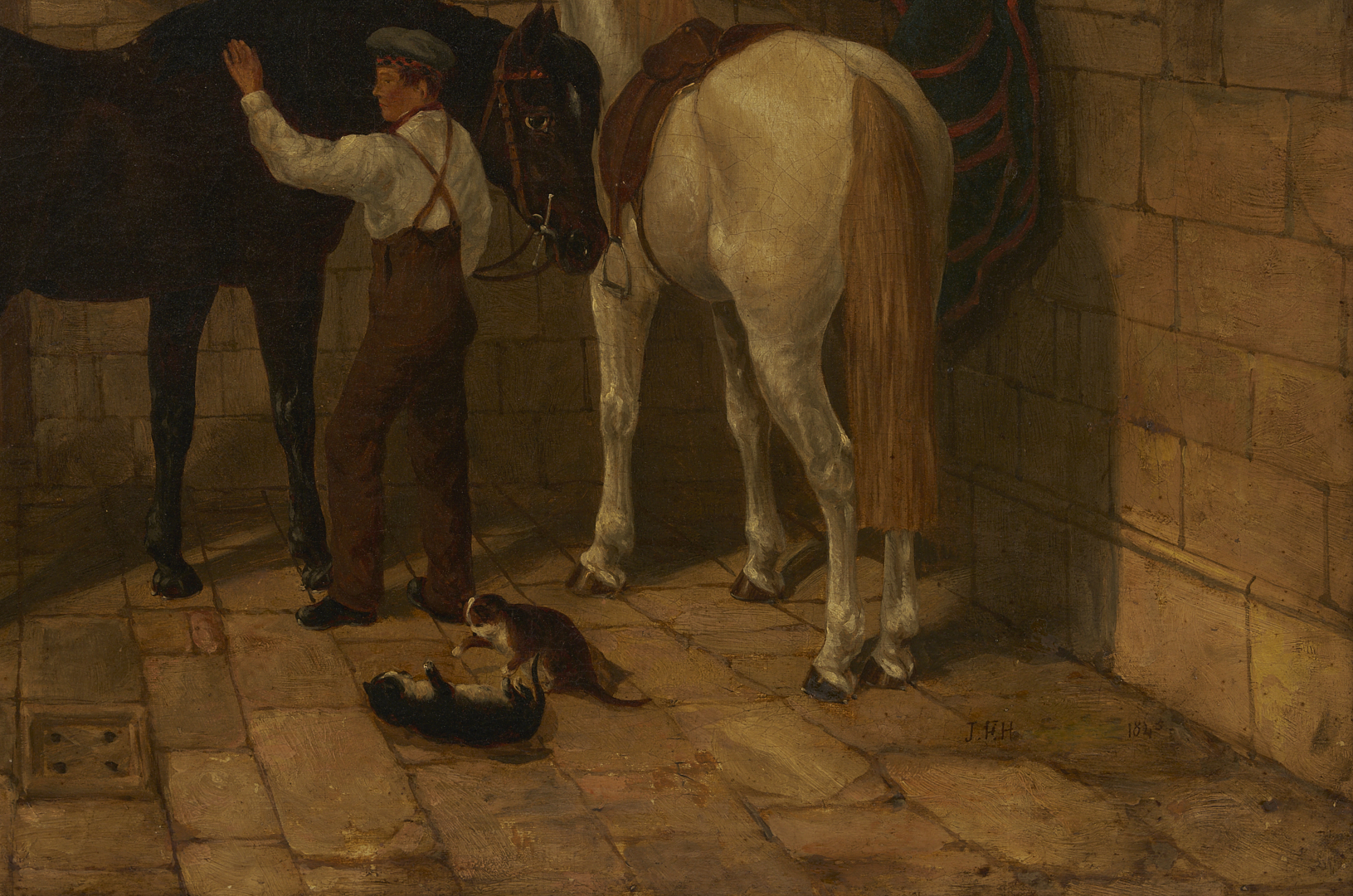 Lot 628: After John Frederick Herring Jr. O/C Painting, Horse Stable